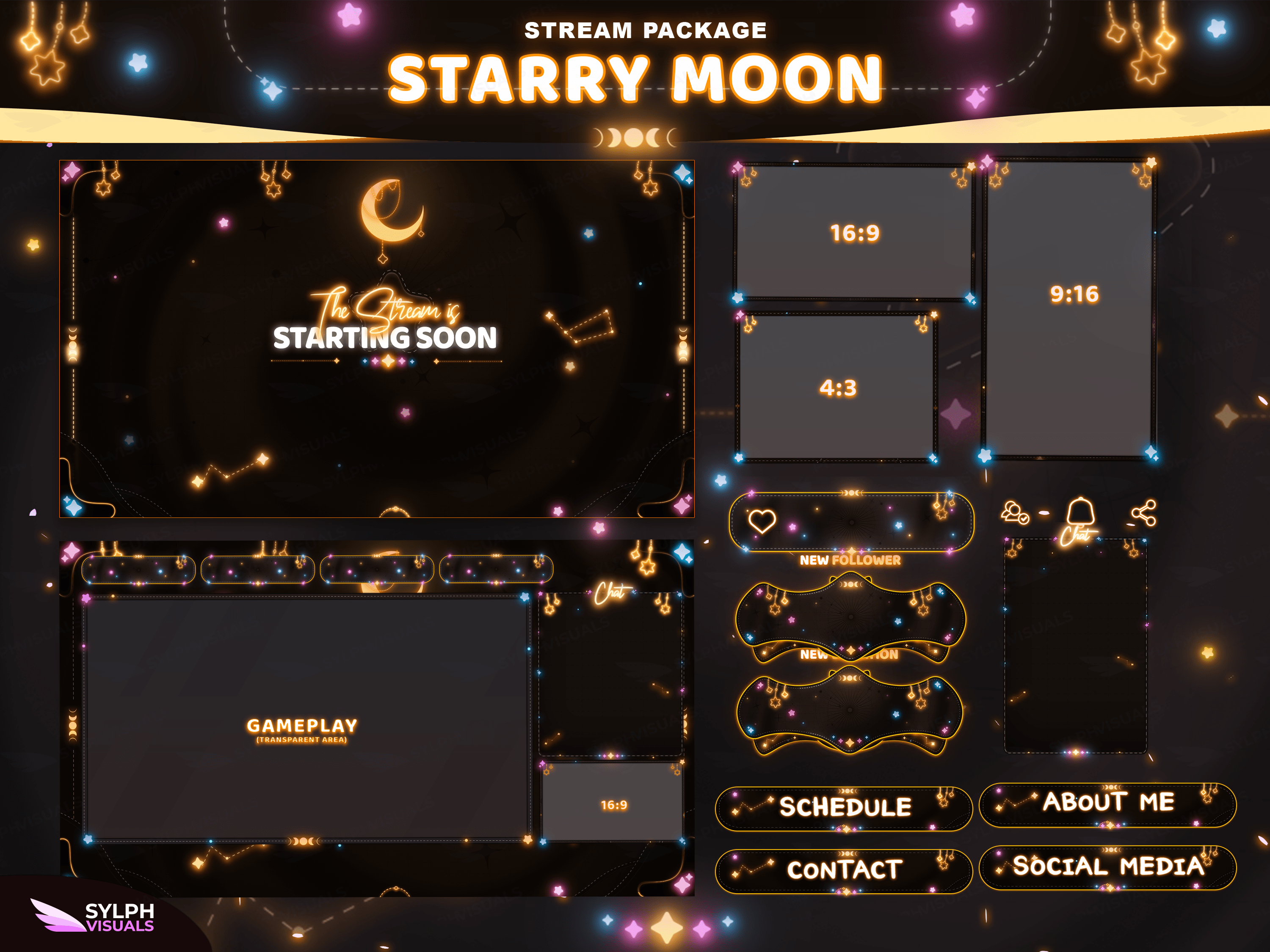 Starry Moon Stream Overlay Package – SylphVisuals