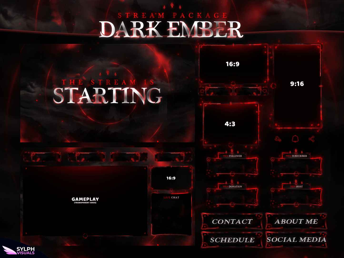 Dark Ember Package Animated Overlays for OBS