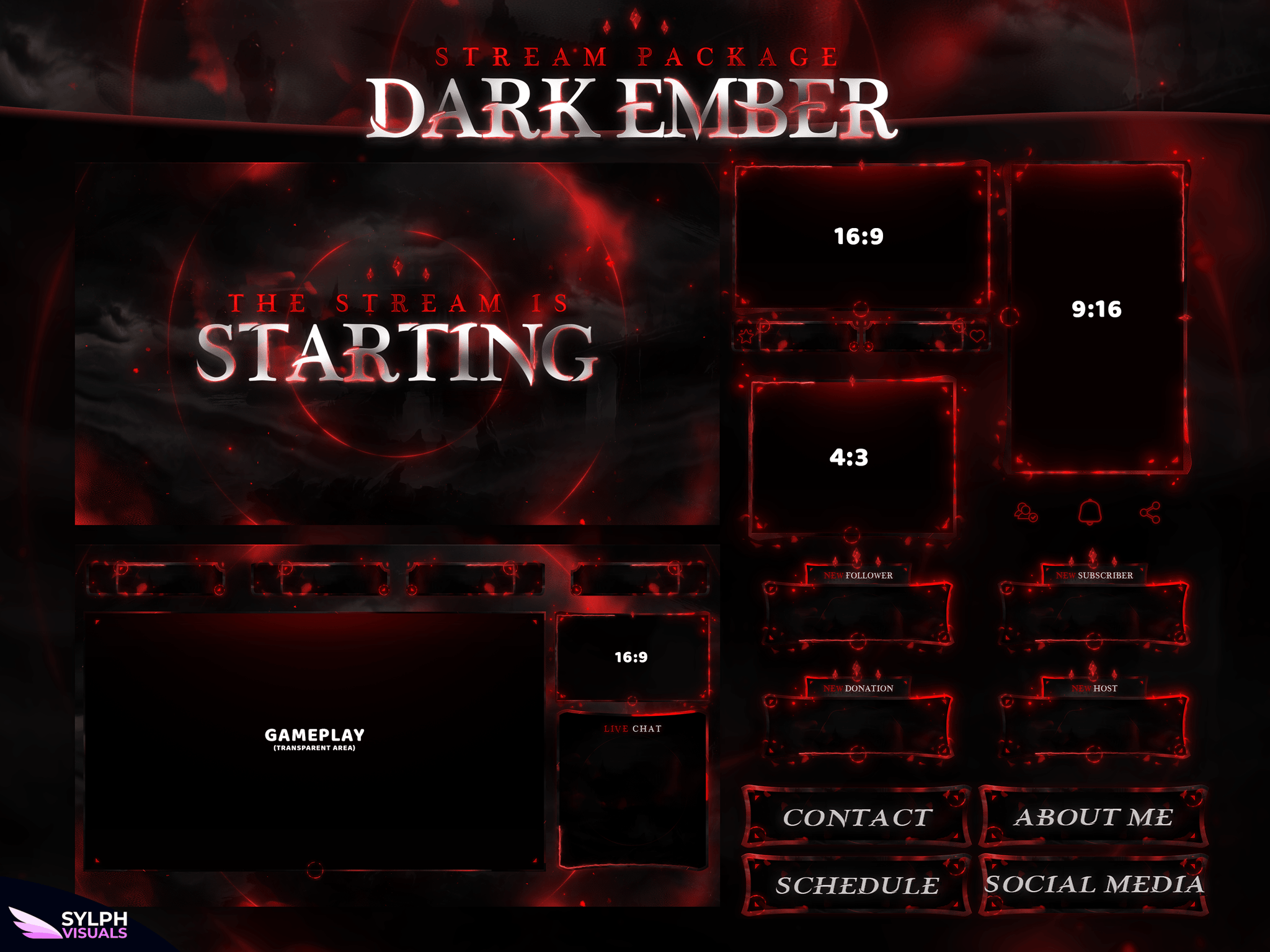 Dark Ember Package Animated Overlays for OBS