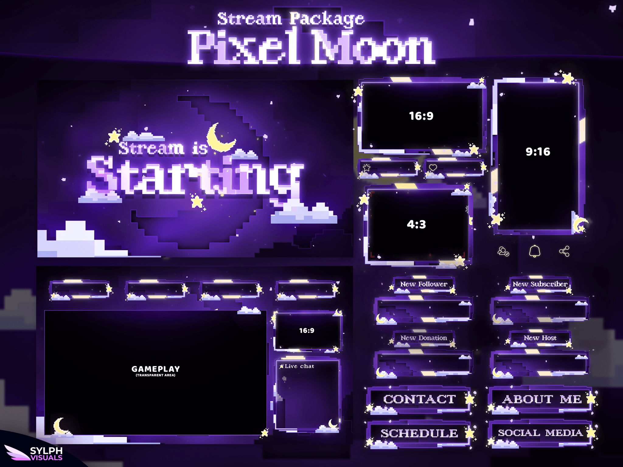Pixel Moon Stream Overlay Package - SylphVisuals