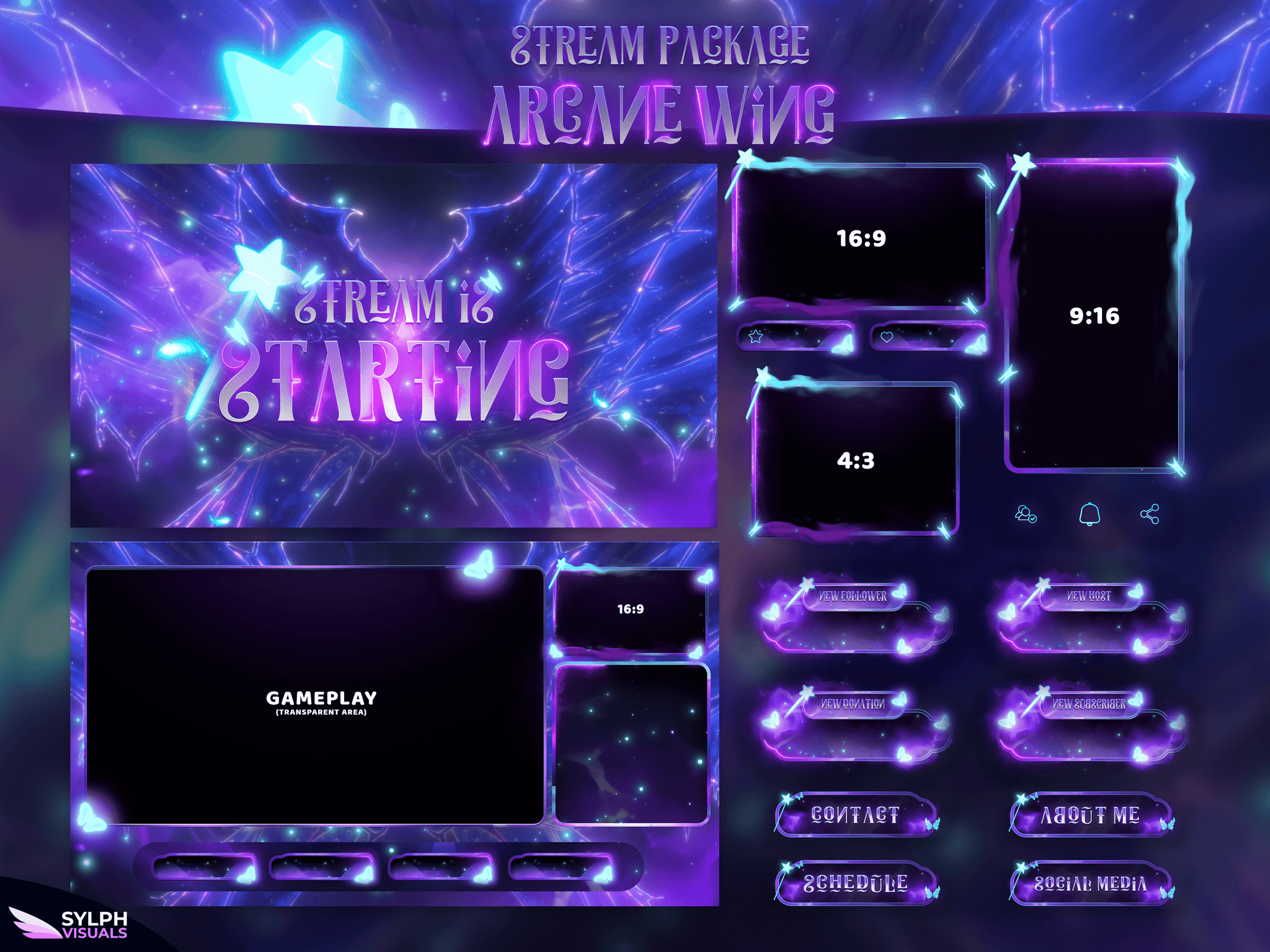 Arcane Wing Stream Package Animated Overlays for OBS