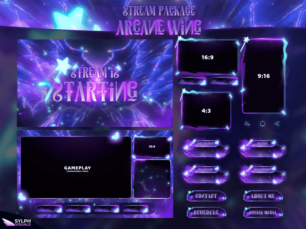 Arcane Wing Stream Package Animated Overlays for OBS