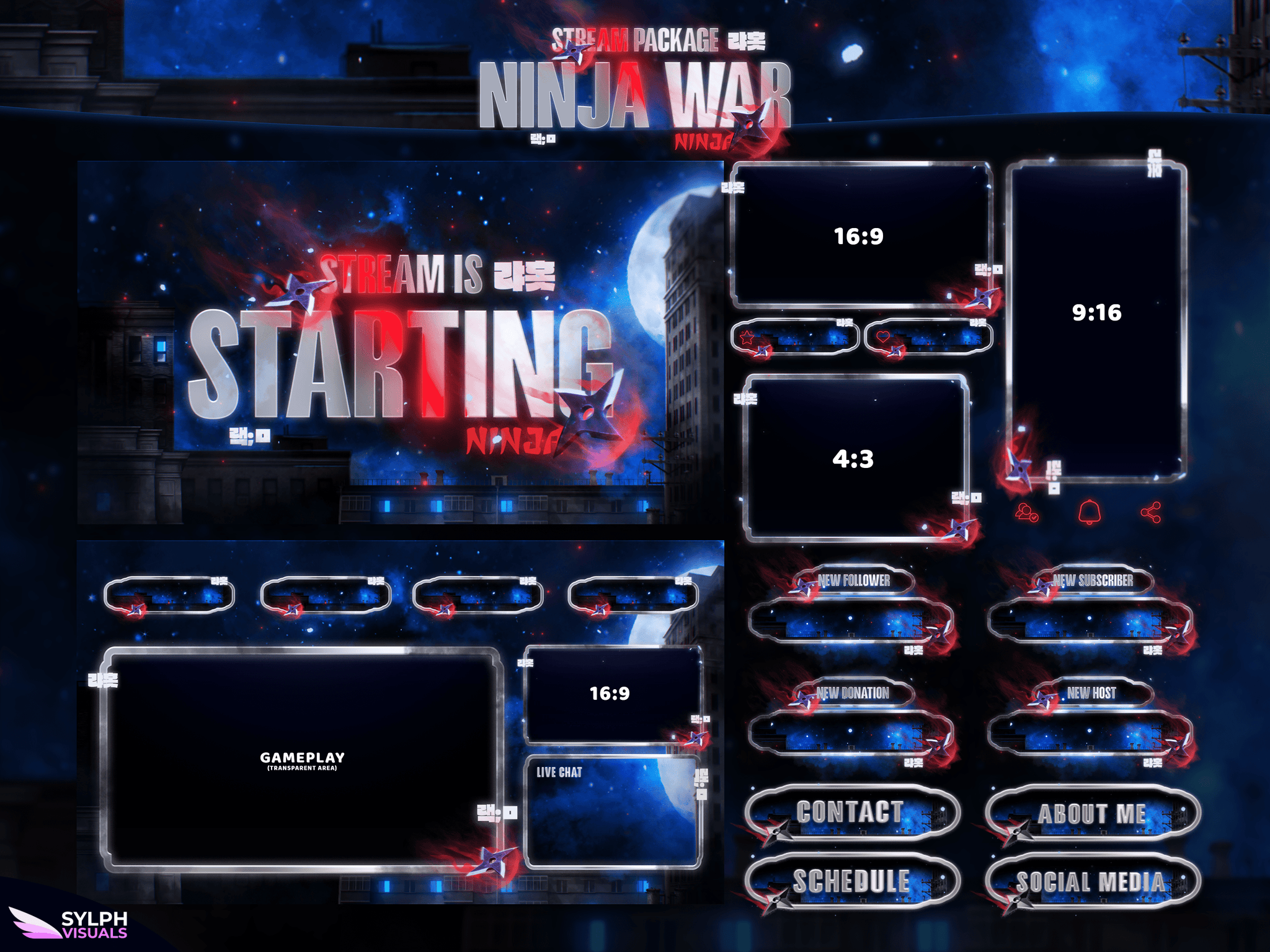 Ninja War Package Animated Overlays for OBS