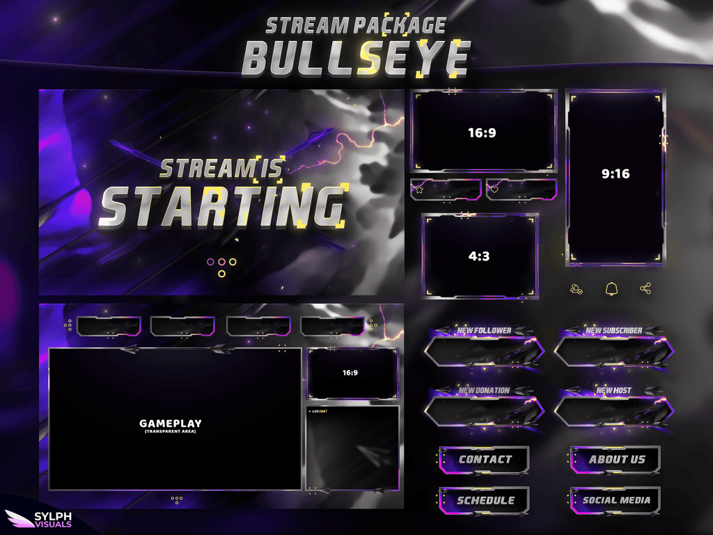 Bullseye Stream Package Animated Overlays for OBS