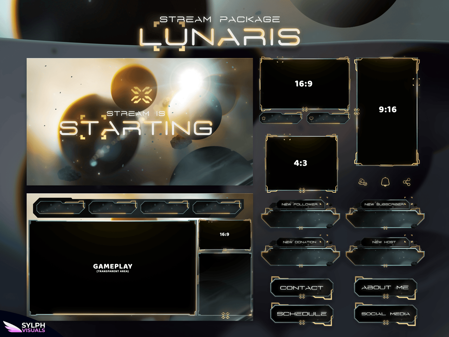 Lunaris Stream Package Animated Overlays for OBS