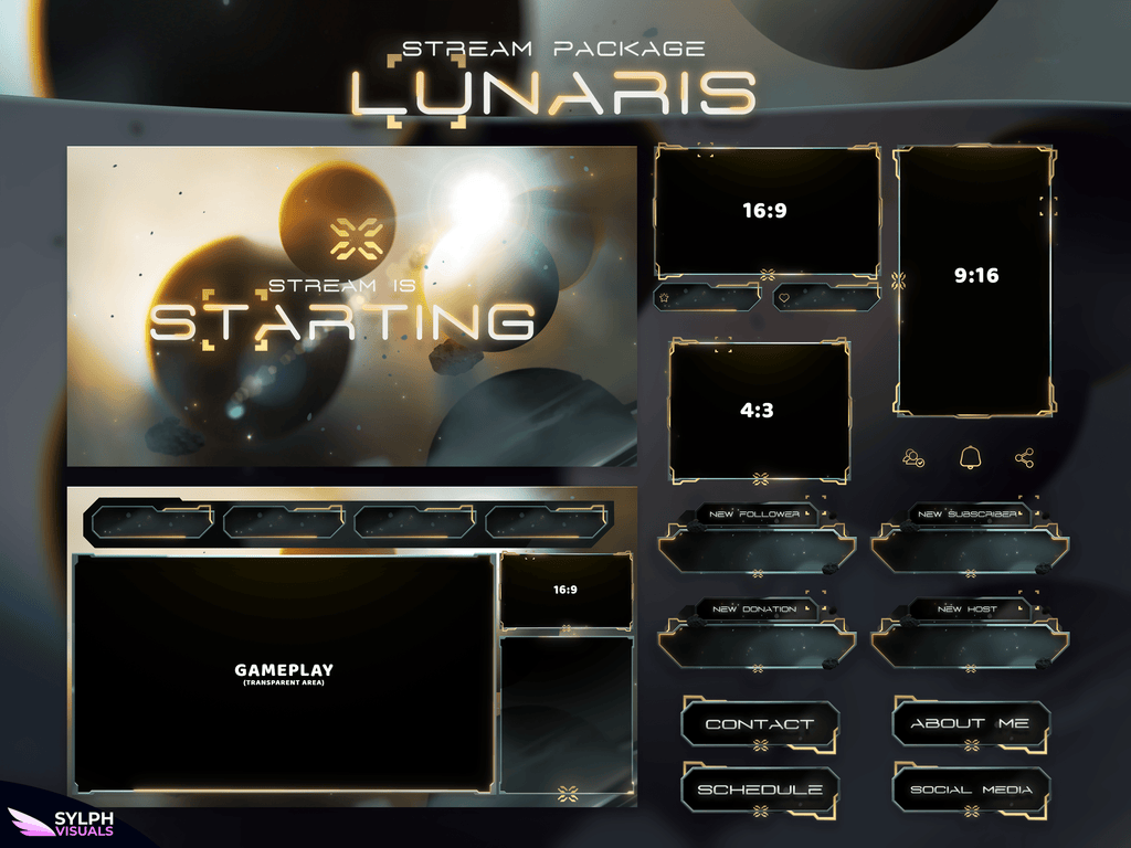 Lunaris Stream Package Animated Overlays for OBS