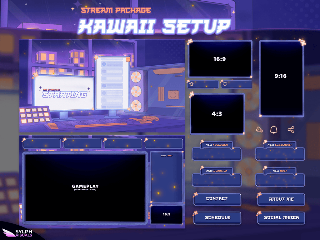 Kawaii Setup Package Animated Overlays for OBS