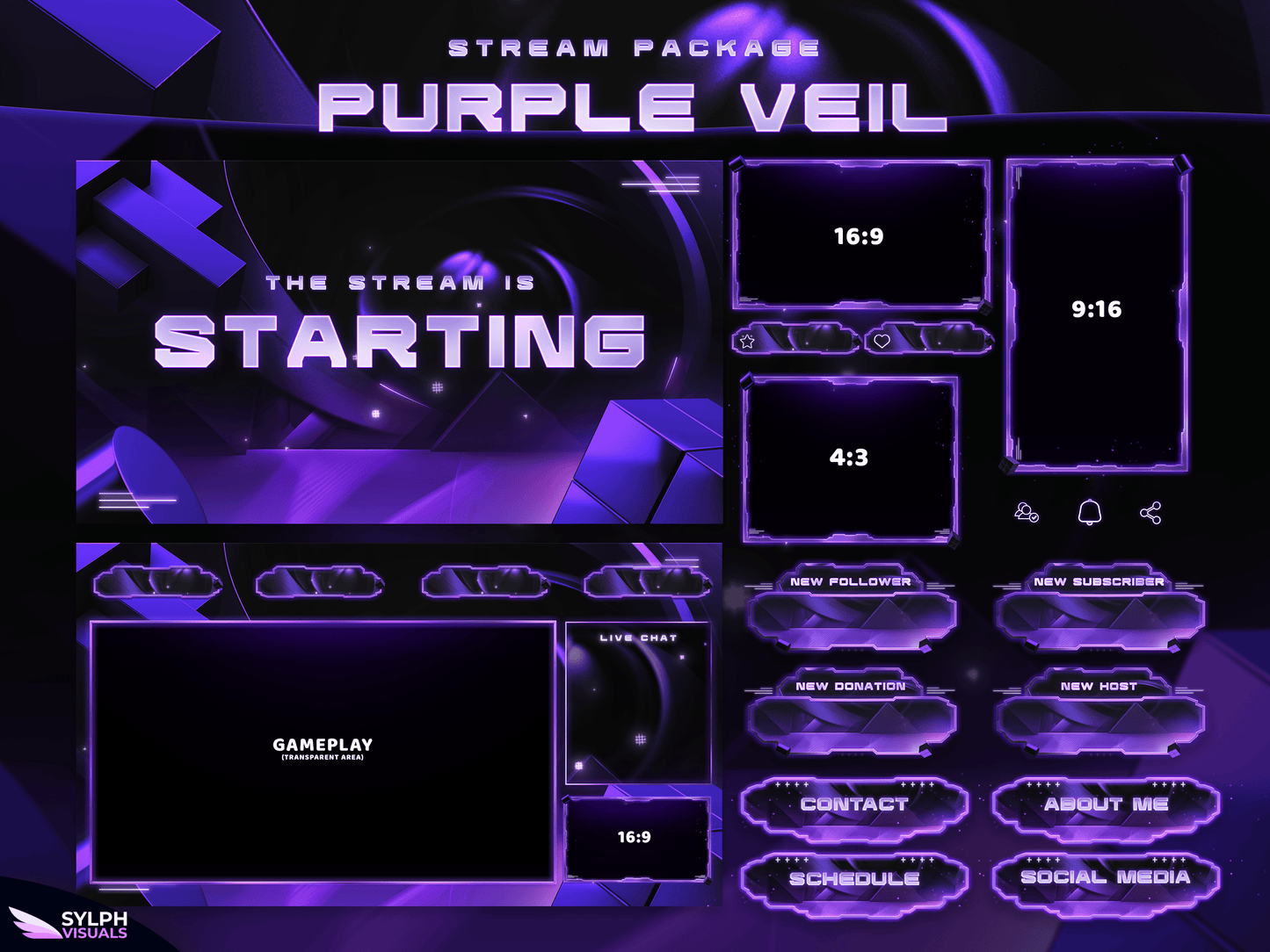 Purple Veil Package Animated Overlays for OBS