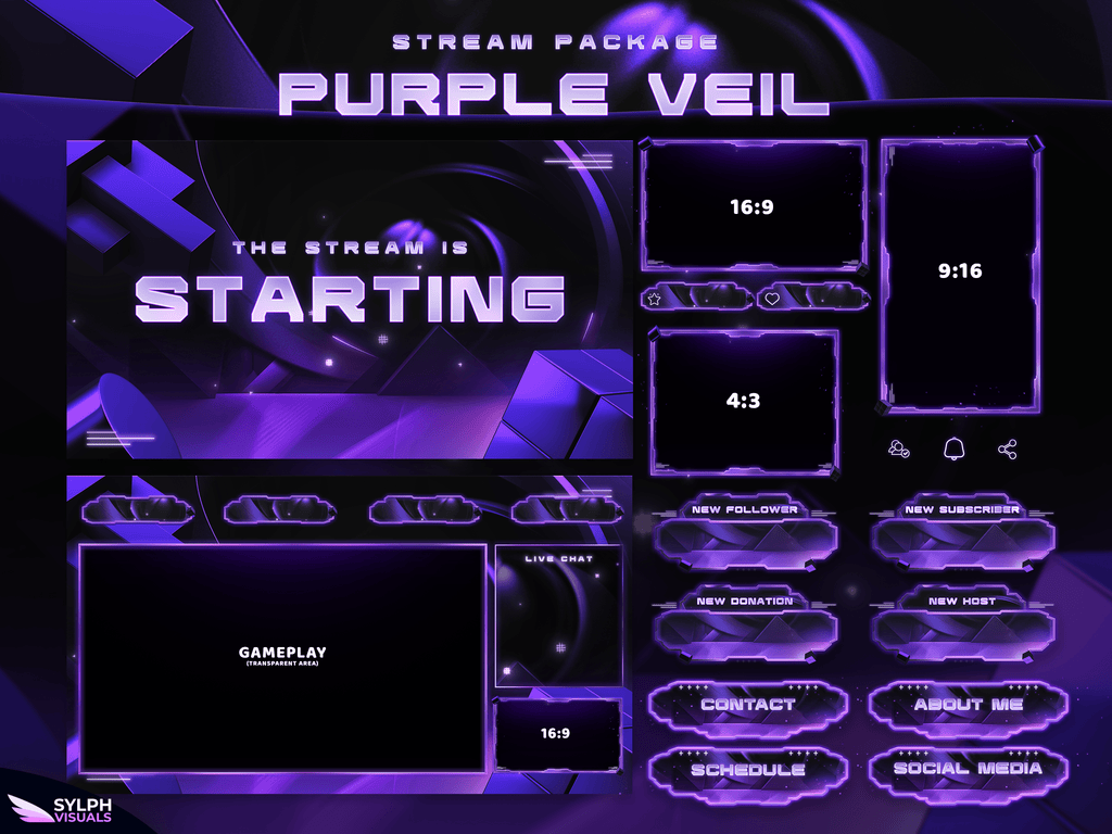 Purple Veil Package Animated Overlays for OBS