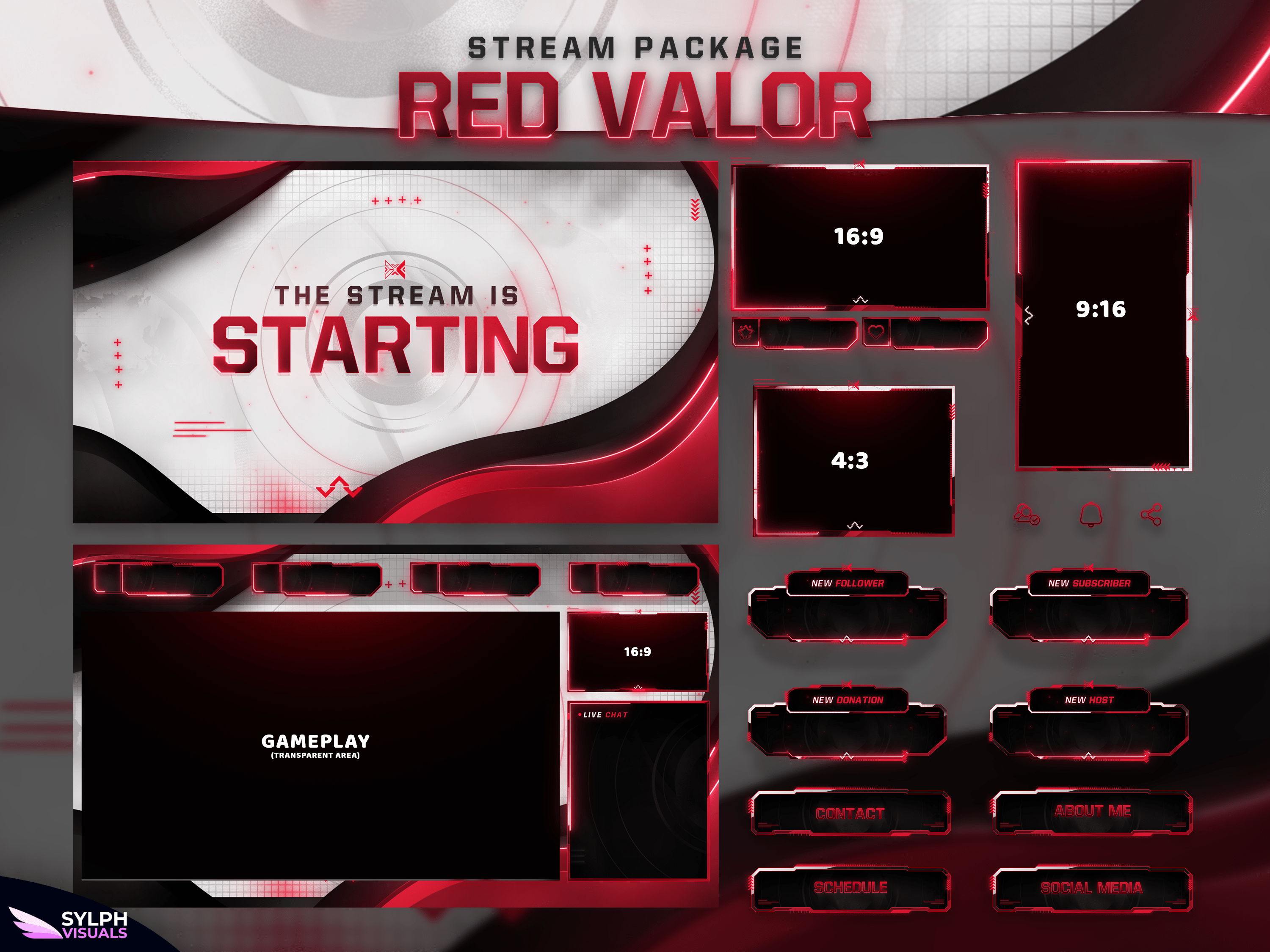 Red Valor Stream Overlay Package - SylphVisuals