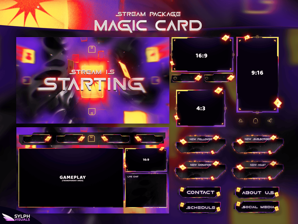 Magic Card Stream Package Animated Overlays for OBS