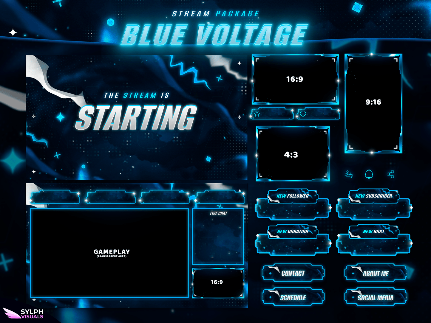 Blue Voltage Package Animated Overlays for OBS