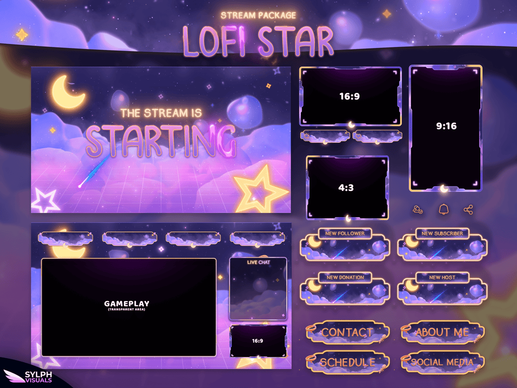 Lofi Star Stream Package Animated Overlays for OBS