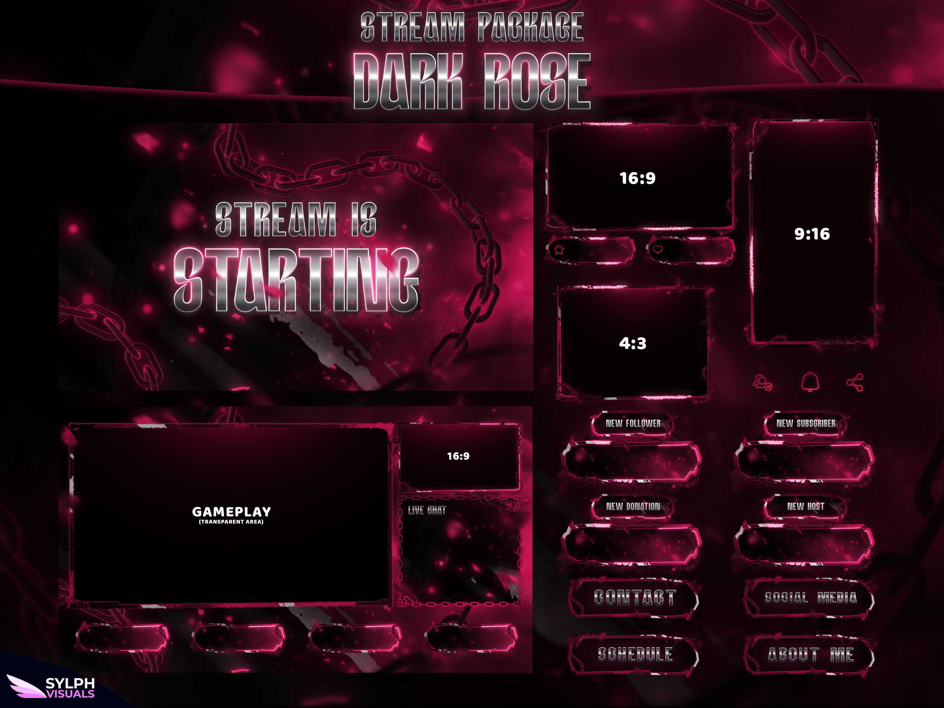 Dark Rose Stream Overlay Package - SylphVisuals
