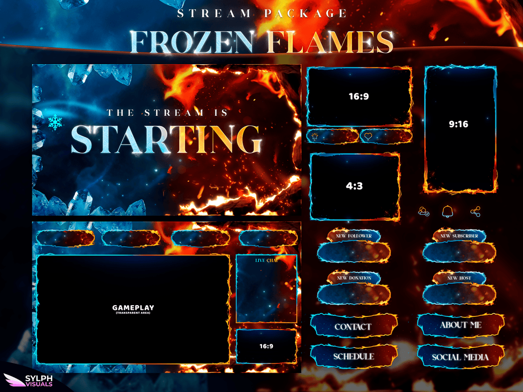 Frozen Flames Package Animated Overlays for OBS