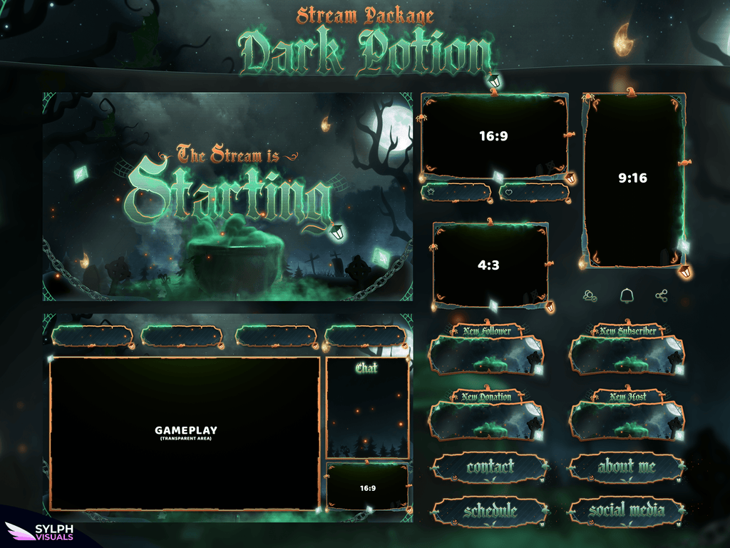 Dark Potion Stream Package Animated Overlays for OBS