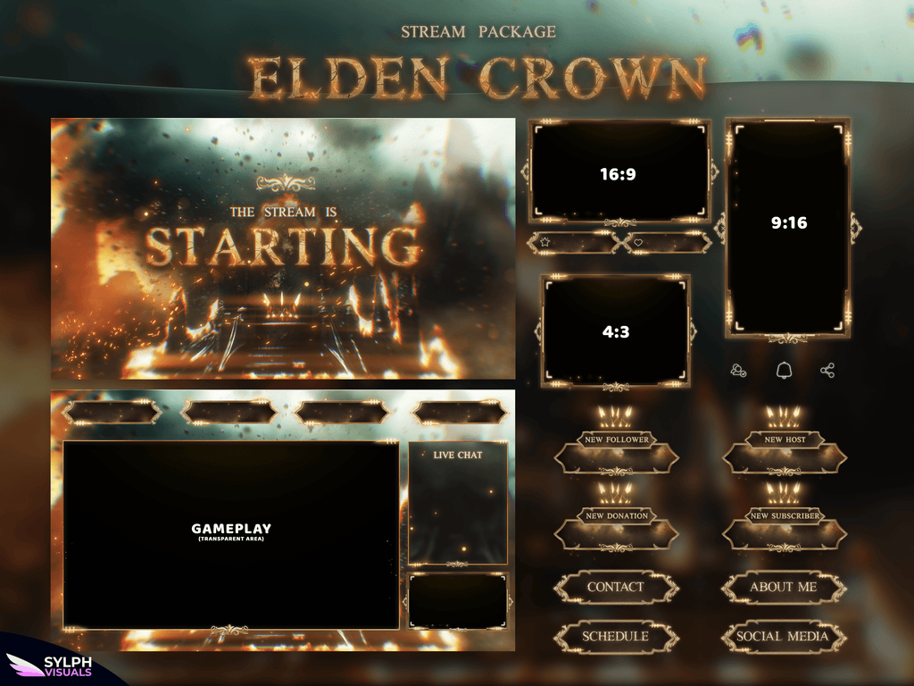 Elden Crown Stream Package Animated Overlays for OBS