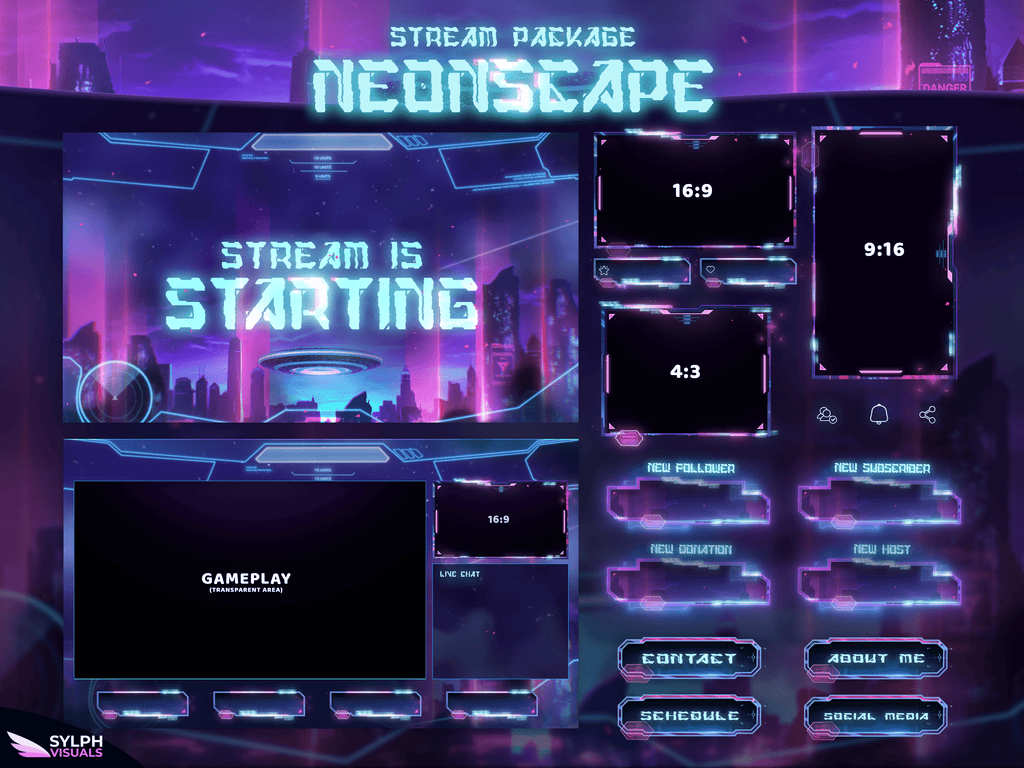 Neonscape Stream Package Animated Overlays for OBS