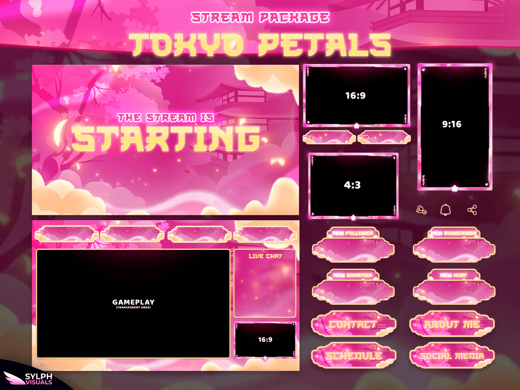Tokyo Petals Package Animated Overlays for OBS