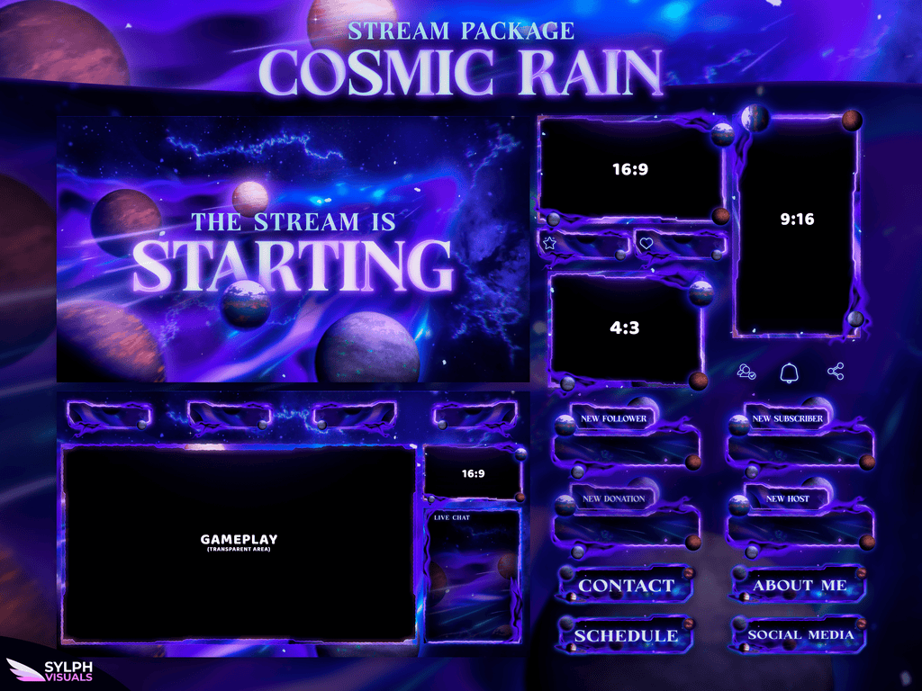 Cosmic Rain Package Animated Overlays for OBS