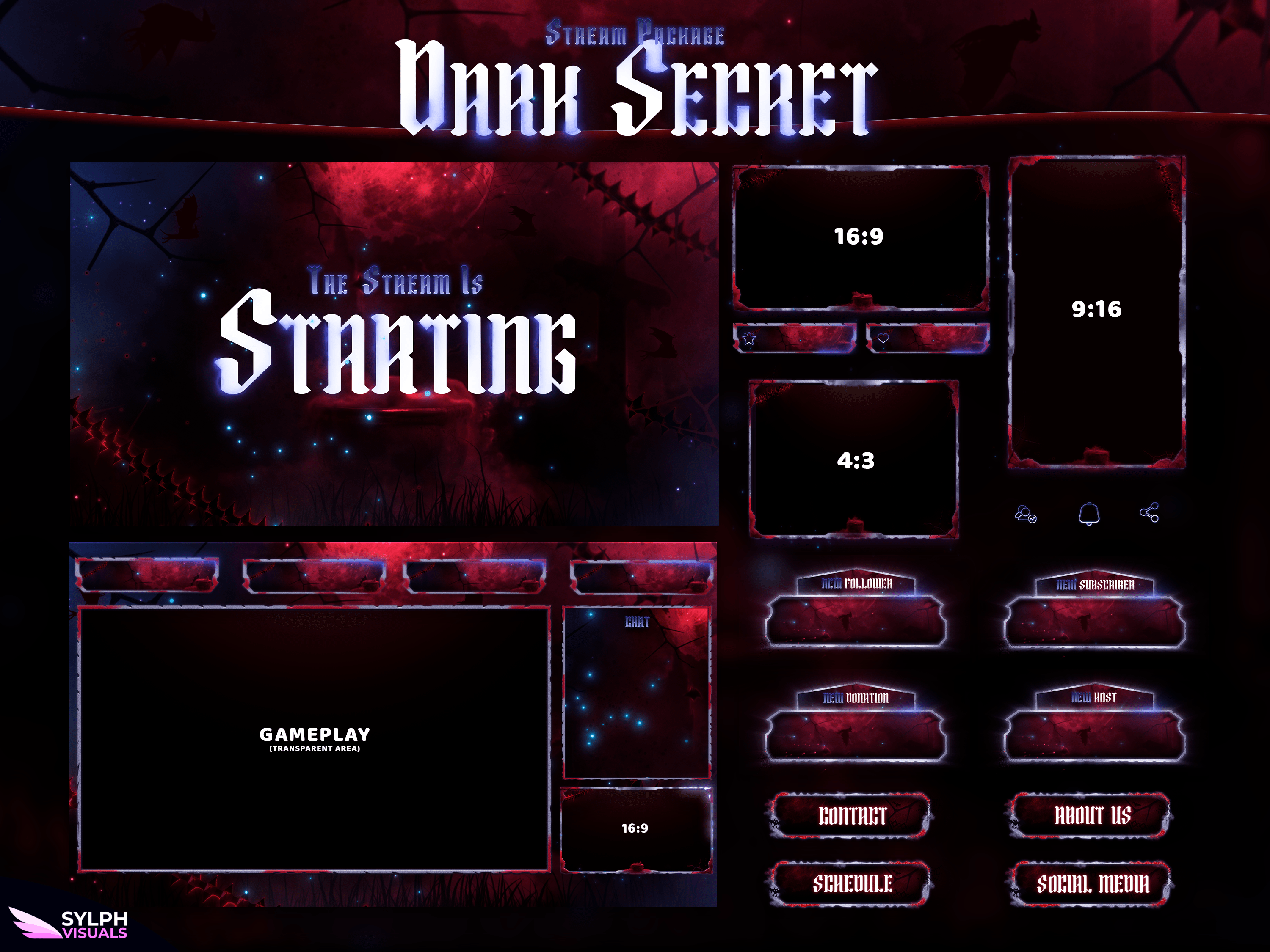 Dark Secret Stream Overlay Package - SylphVisuals