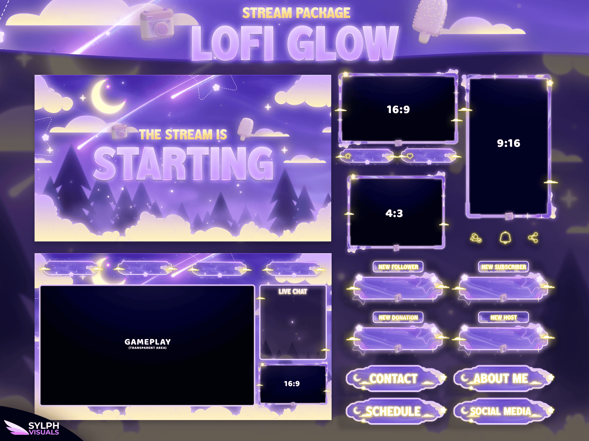 Lofi Glow Package Animated Overlays for OBS