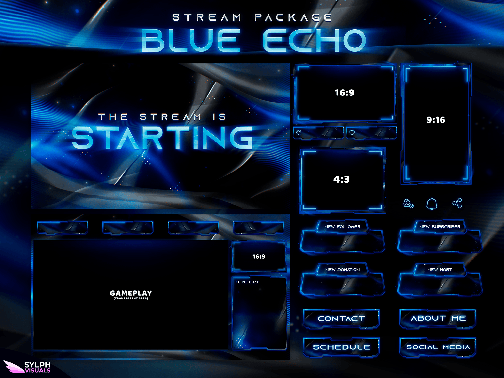 Blue Echo Package Animated Overlays for OBS