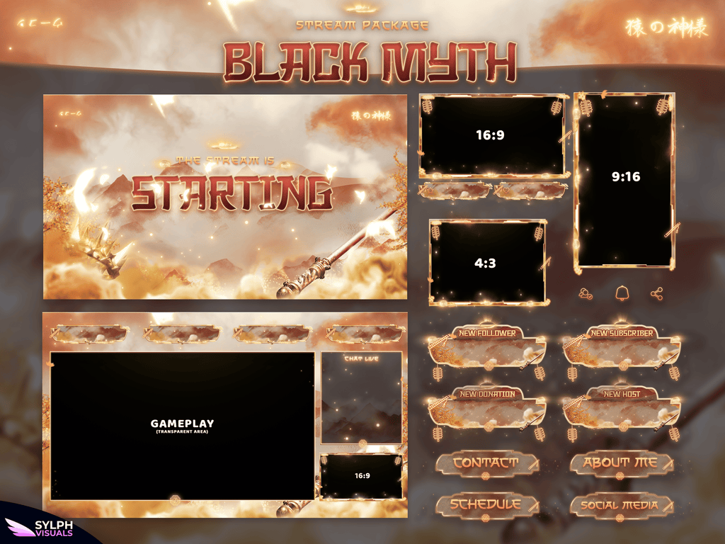 Black Myth Stream Package Animated Overlays for OBS