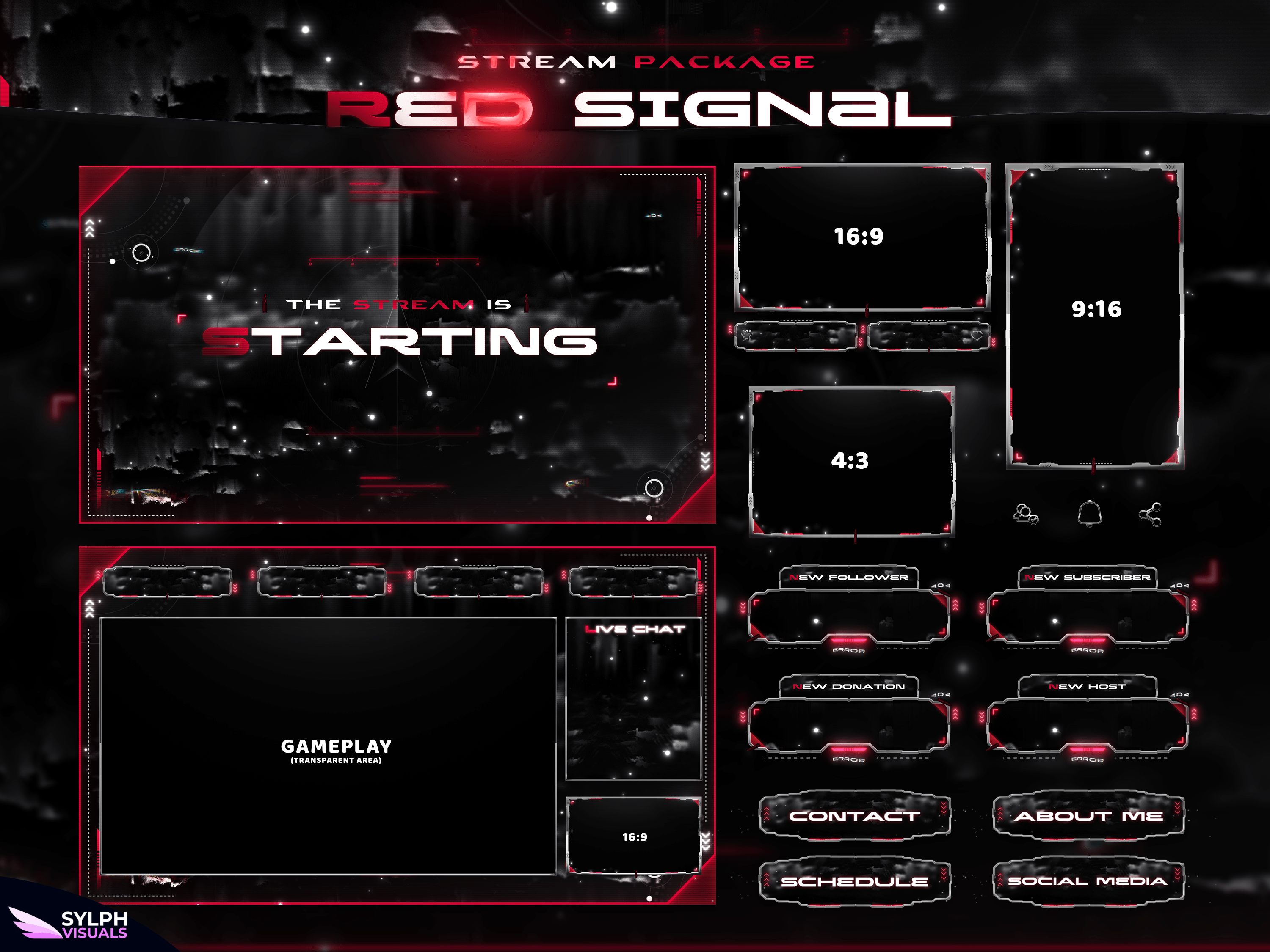 Red Signal Stream Overlay Package - SylphVisuals