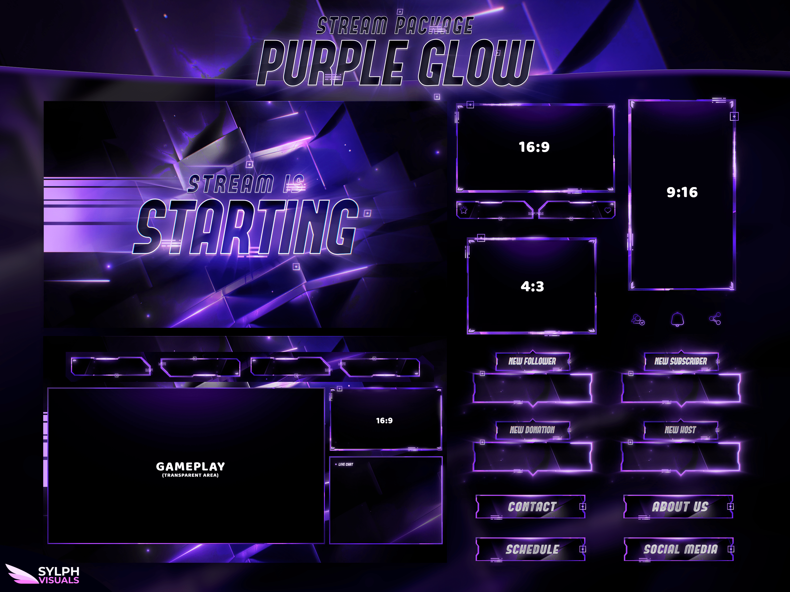 Purple Glow Stream Overlay Package - SylphVisuals