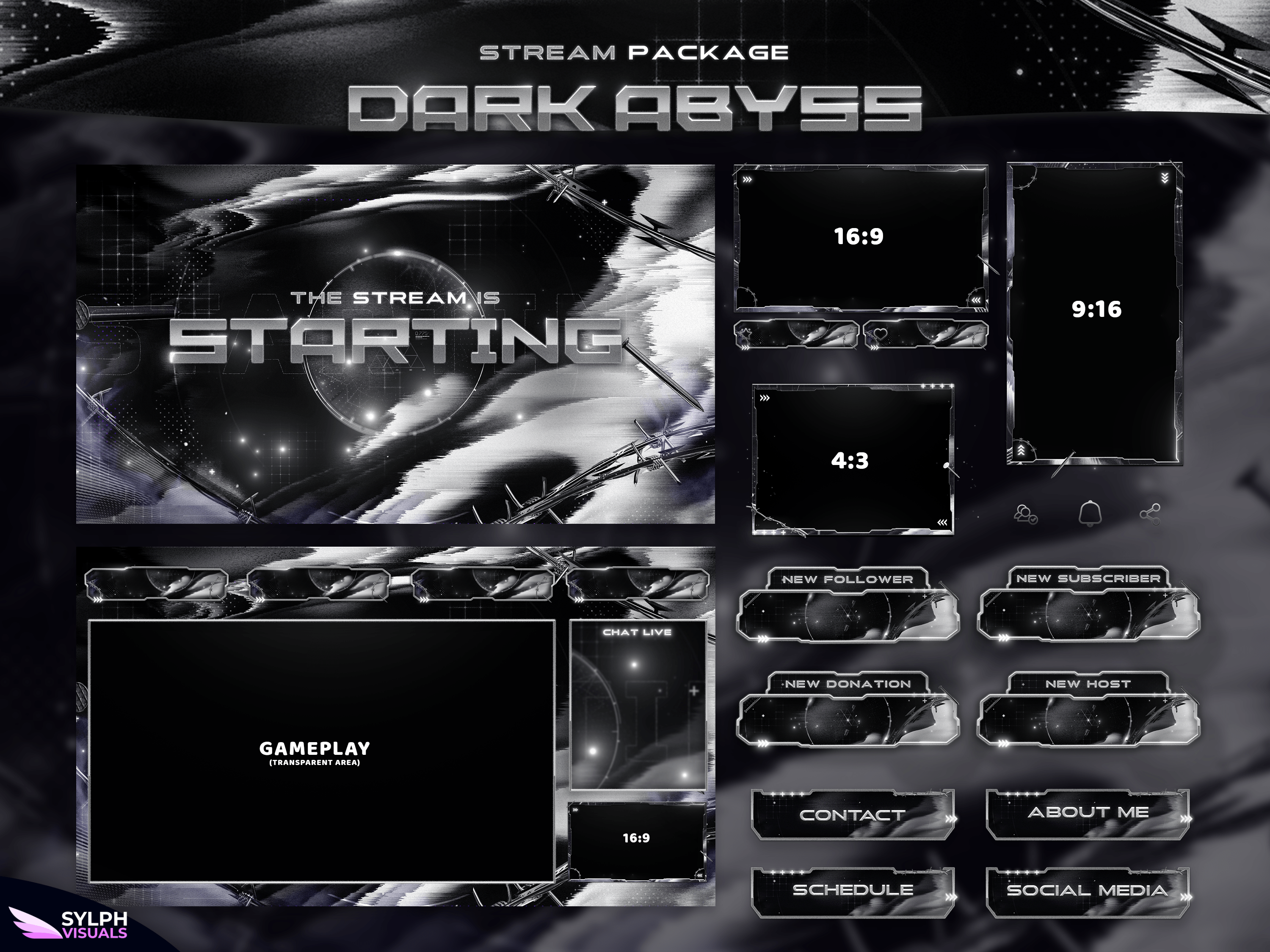 Dark Abyss Stream Overlay Package - SylphVisuals