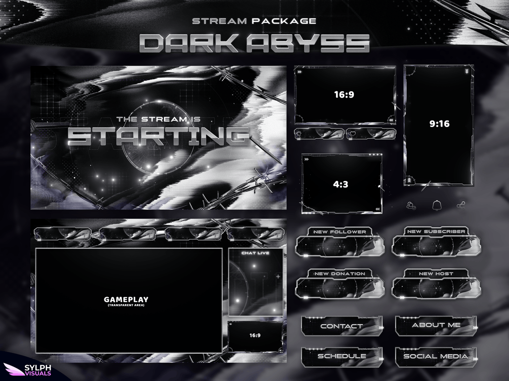 Dark Abyss Stream Package Animated Overlays for OBS