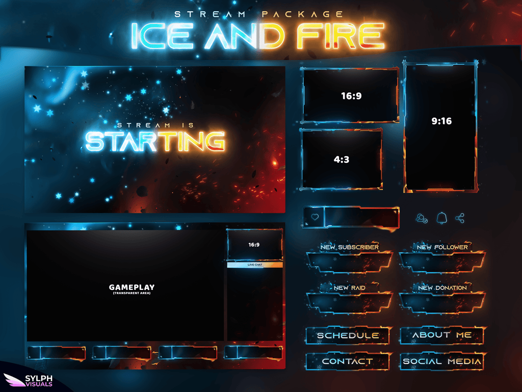 Fire and Ice Stream Package Animated Overlays for OBS