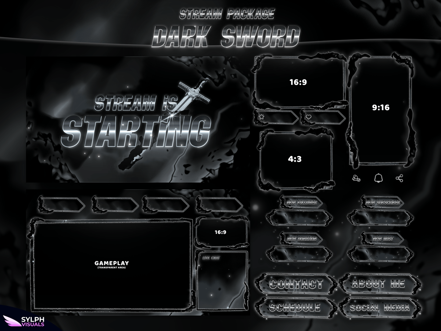 Dark Sword Package Animated Overlays for OBS