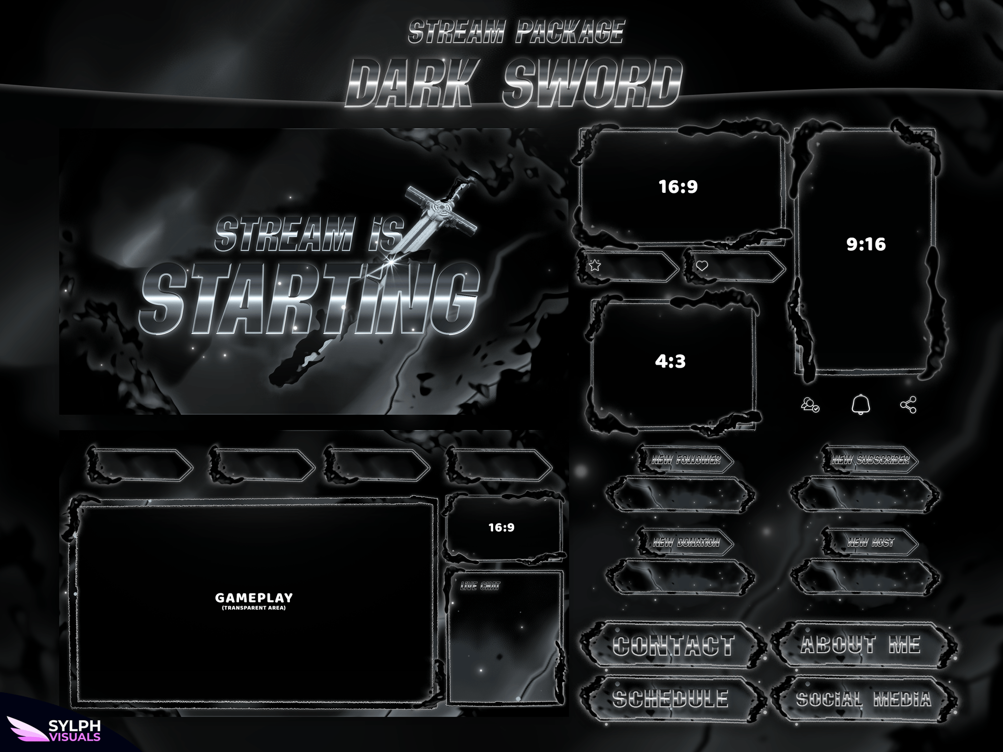 Dark Sword Package Animated Overlays for OBS