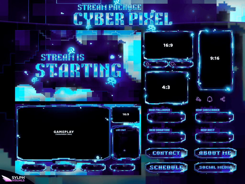 Cyber Pixel Package Animated Overlays for OBS