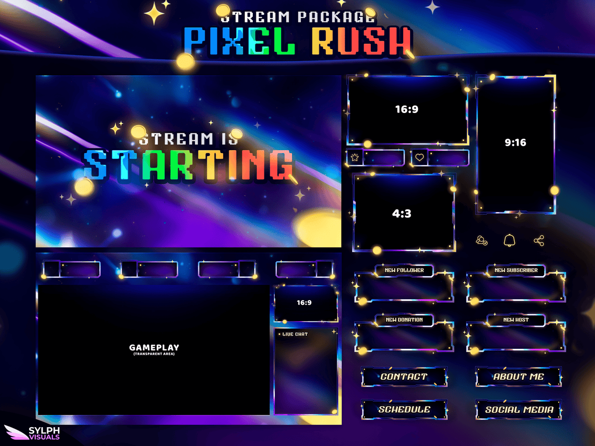 Pixel Stream Pixel Rush Stream Overlay Package - SylphVisuals