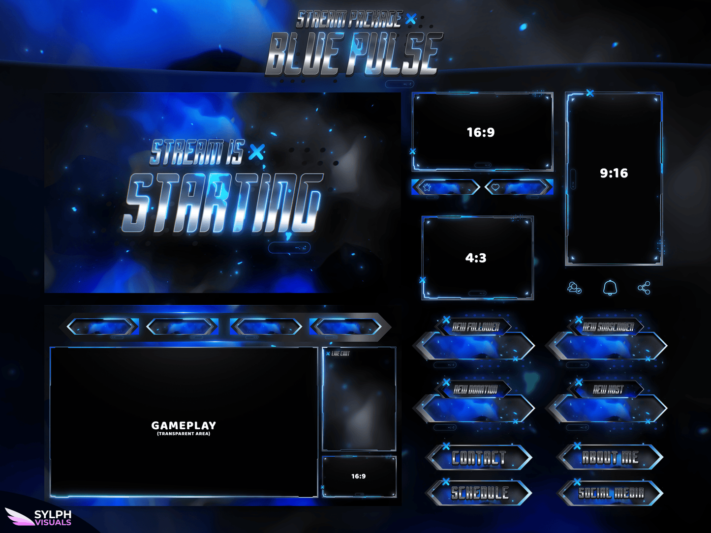  Blue Pulse Package Animated Overlays for OBS