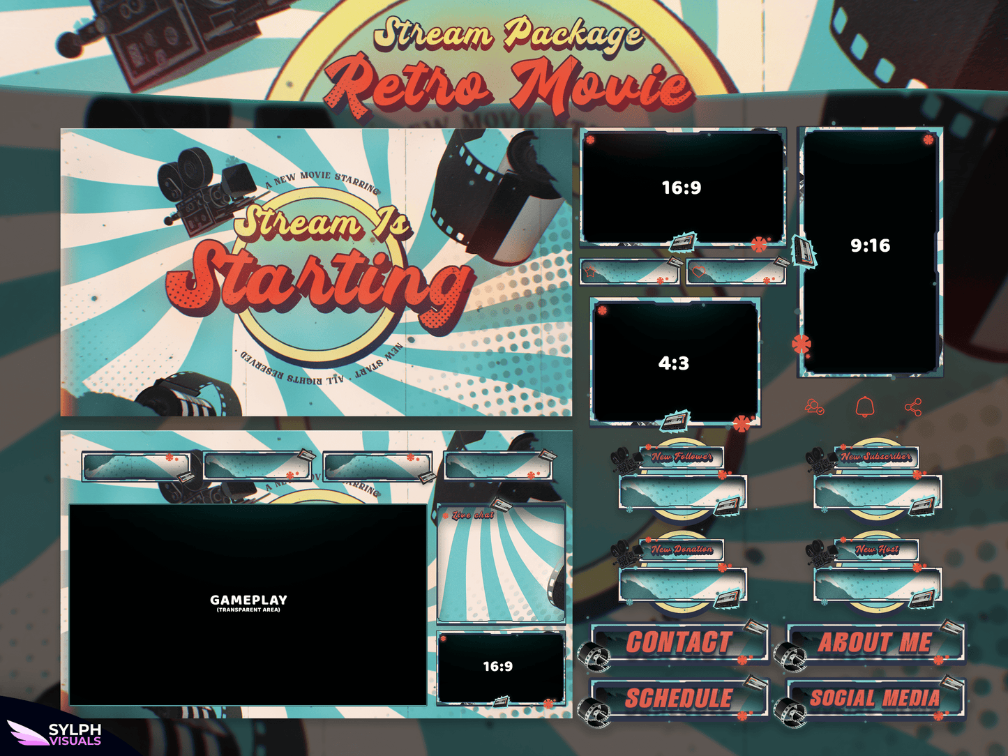 Retro Movie Package Animated Overlays for OBS