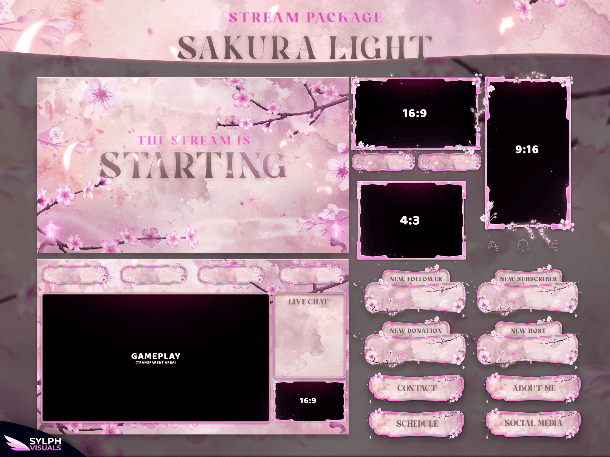 Sakura Light Package Animated Overlays for OBS