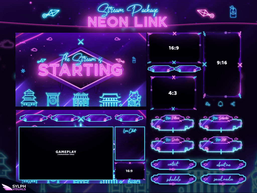 Neon Link Package Animated Overlays for OBS