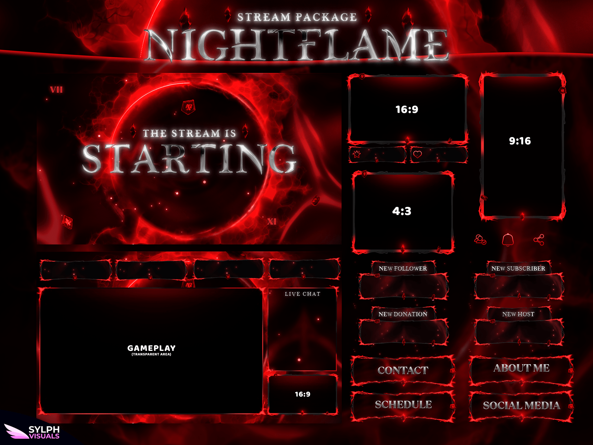 Nightflame Package Animated Overlays for OBS