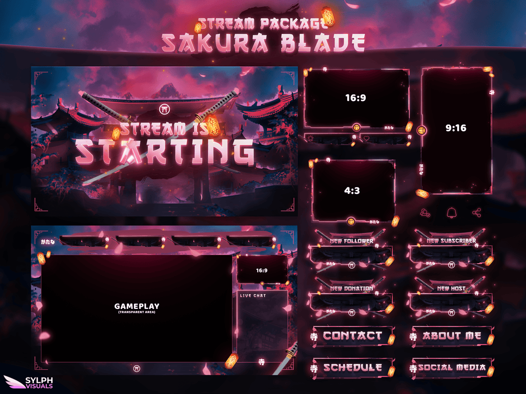 Sakura Blade Stream Package Animated Overlays for OBS