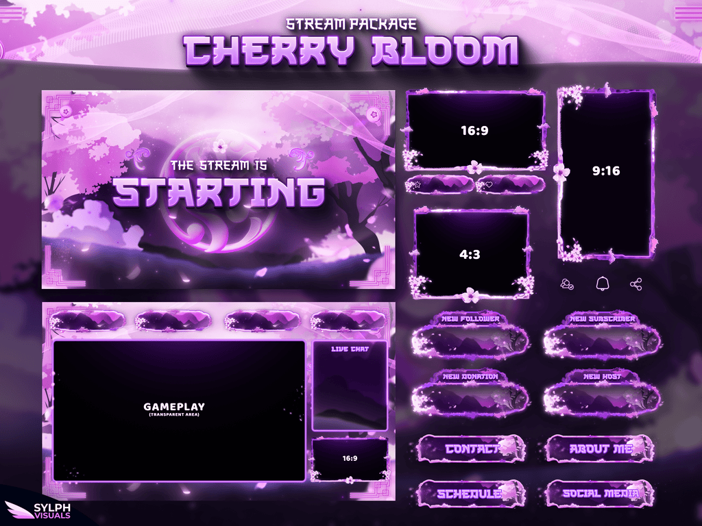 Cherry Bloom Stream Package Animated Overlays for OBS