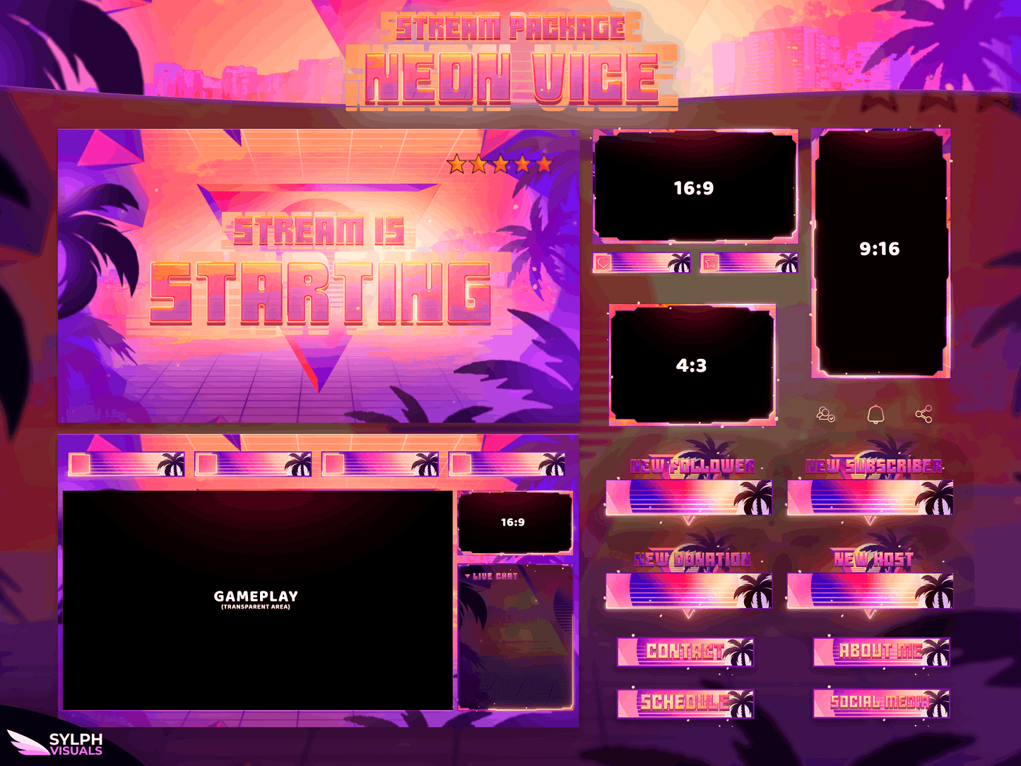 Neon Vice Package Animated Overlays for OBS