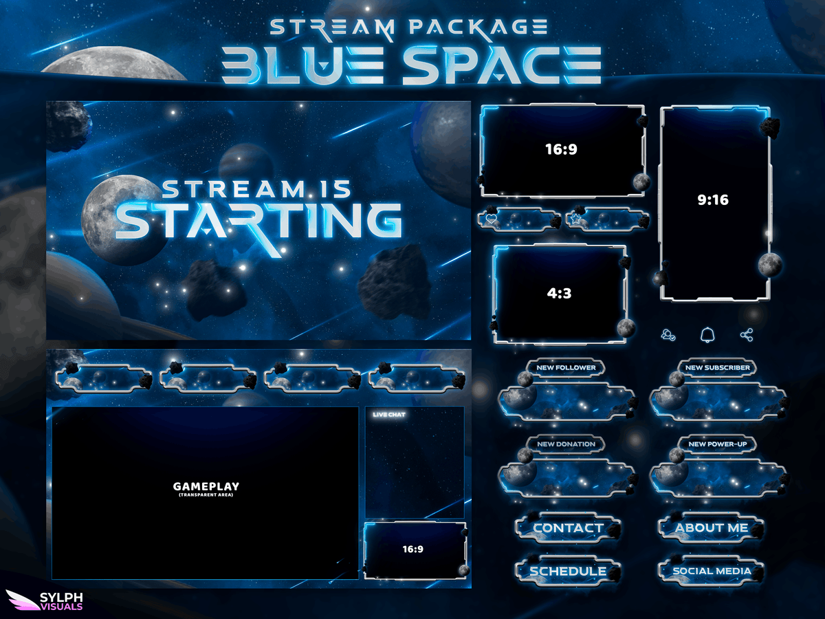 Blue Space Package Animated Overlays for OBS