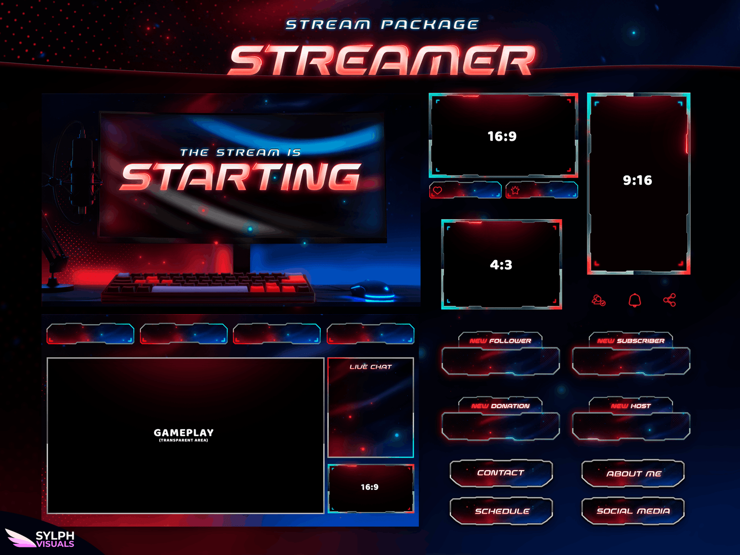 Streamer Package Animated Overlays for OBS