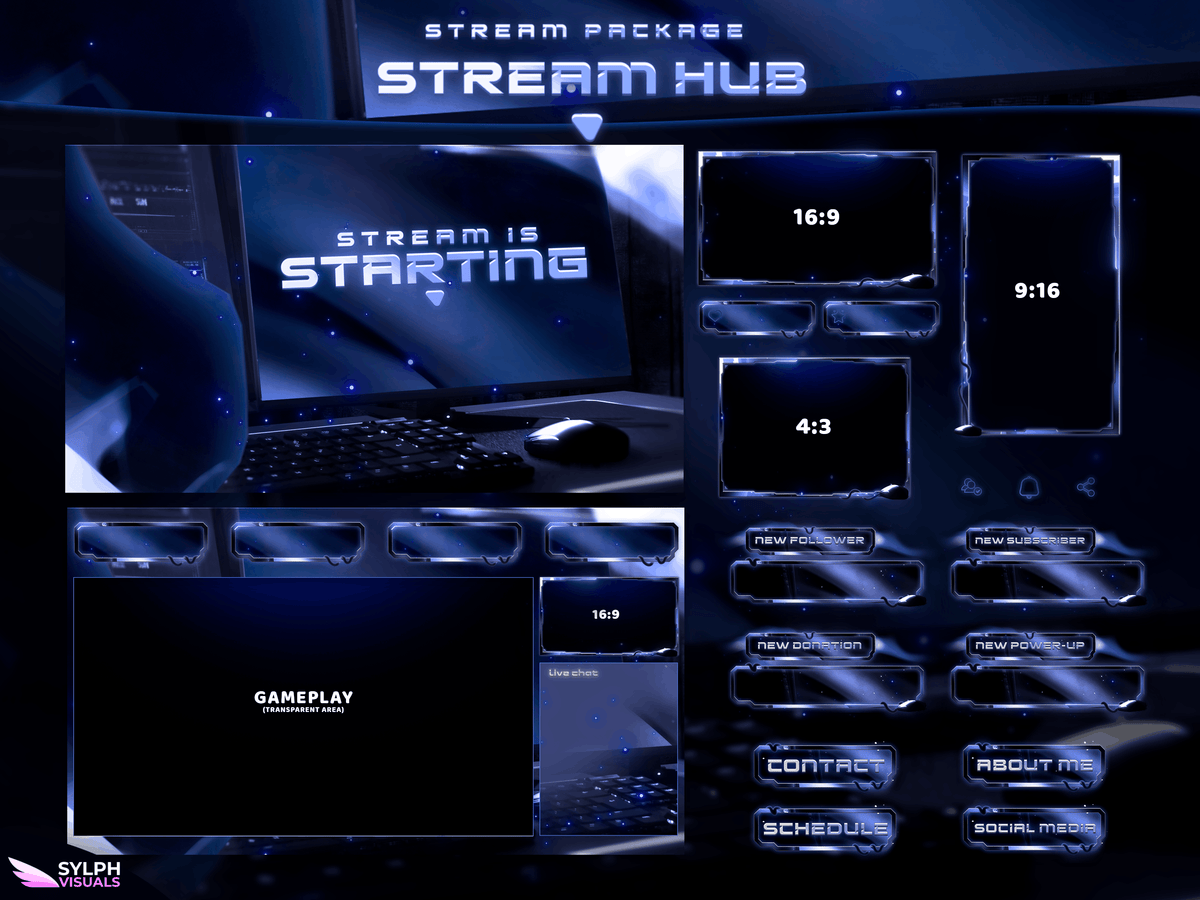 Streamer Hub Package Animated Overlays for OBS