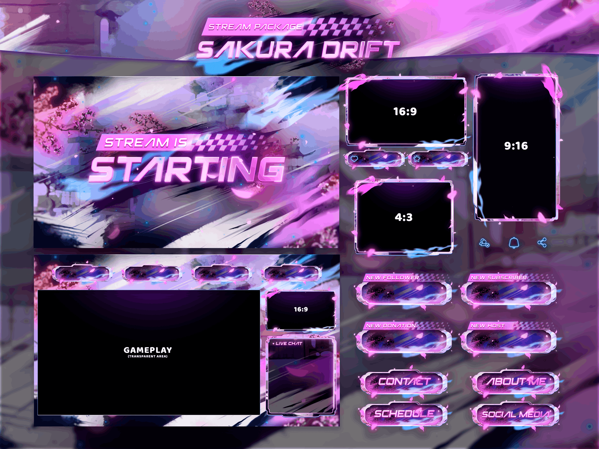 Sakura Drift Package Animated Overlays for OBS