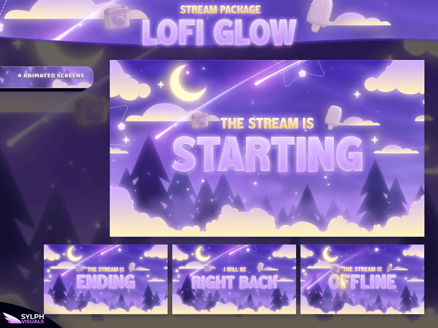 Lofi Glow Animated Twitch Screens